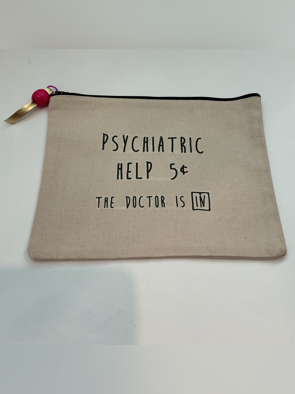 MARCIA MADE IT Psychiatric Help Canvas Zip Pouch - Natural